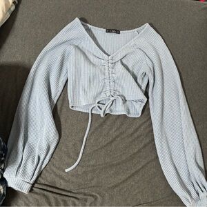 Baby Blue Puffy Sleeve Crop Top